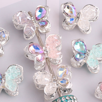 3pcs 20mm Irregular Crystal Rhinestone Butterfly Beads Silver Tone 3