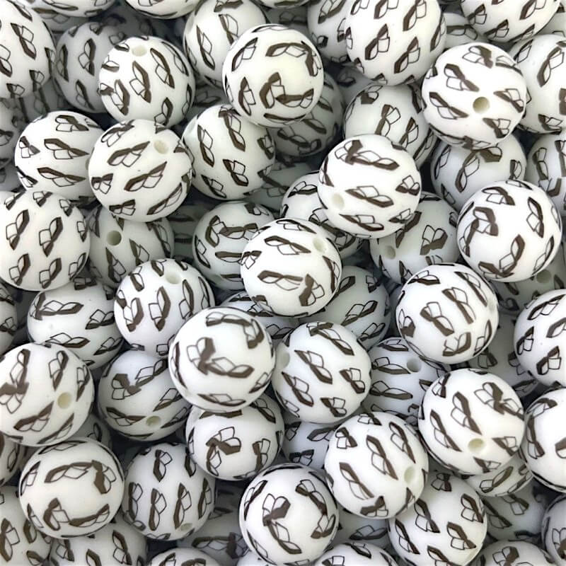 15mm Silicone Beads Black Book Print Printed Designs 50pcs