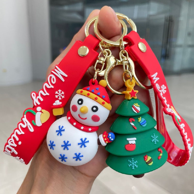 Silicone Christmas Elk Snowman Keychain Colorful Holiday Characters 3