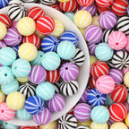 Striped 15mm Priented Round Silicone Beads Balloon Design 50pcs