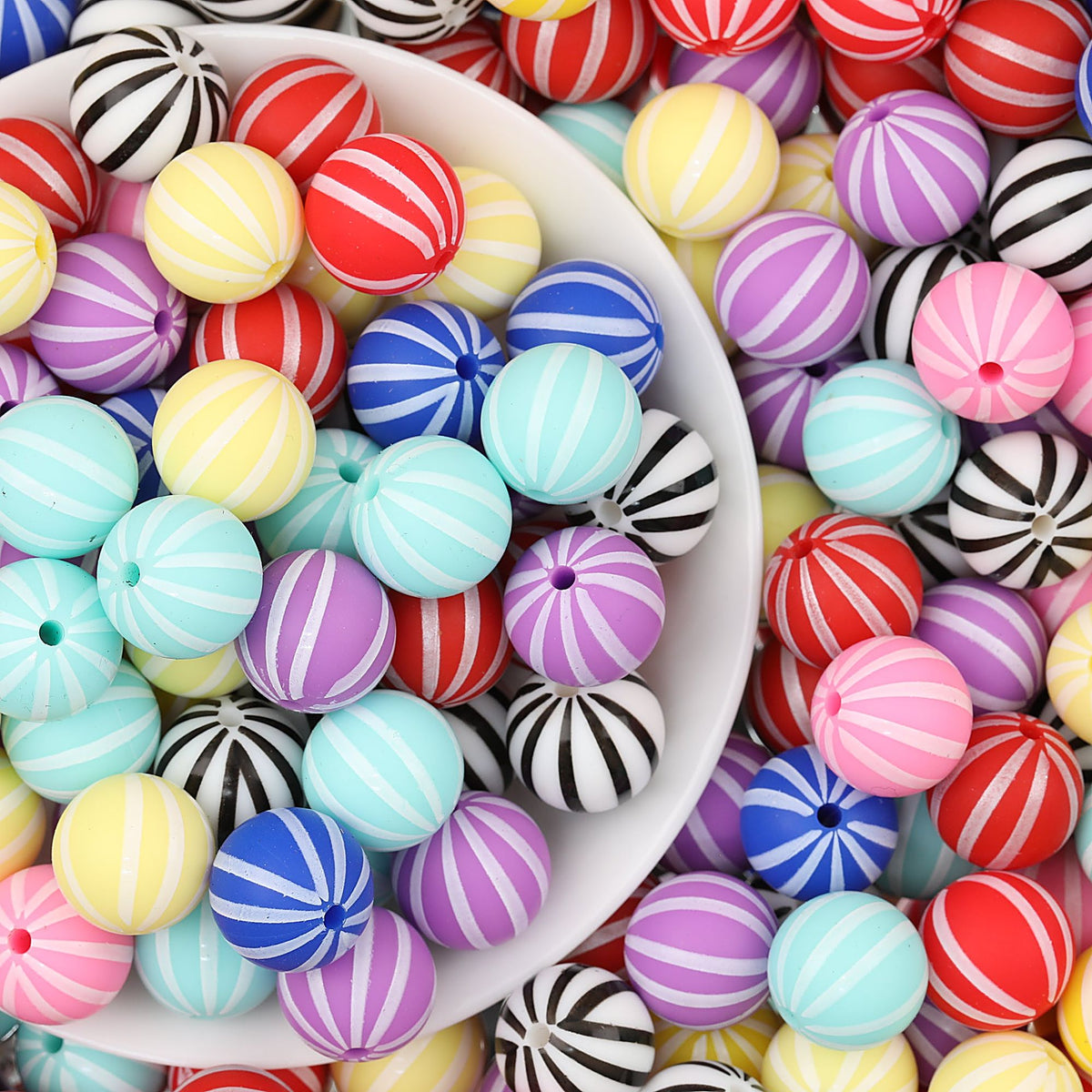 Striped 15mm Priented Round Silicone Beads Balloon Design 50pcs