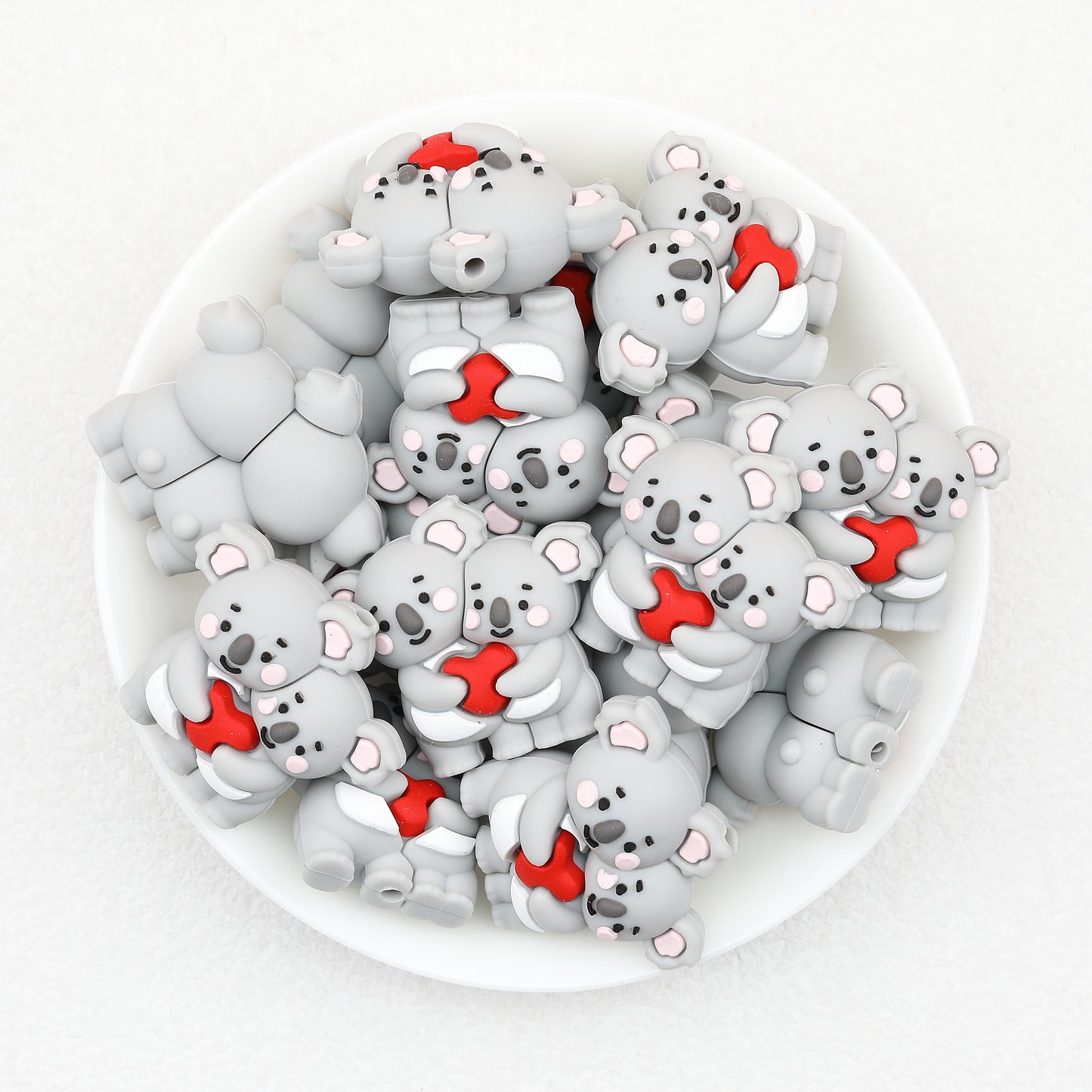 3D Heart Parent Child Koala Silicone Focal Beads 20pcs 3
