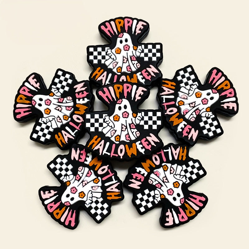 Silicone Focal Beads Happy Halloween Ghost Hippie Checkerboard 20pcs