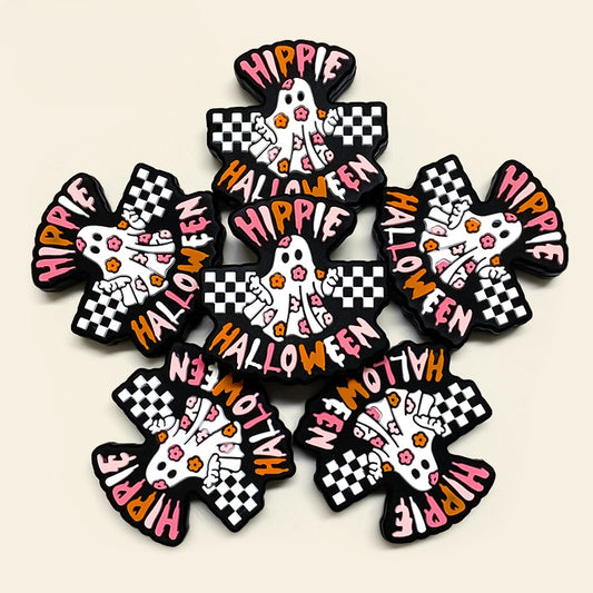 Silicone Focal Beads Happy Halloween Ghost Hippie Checkerboard 20pcs