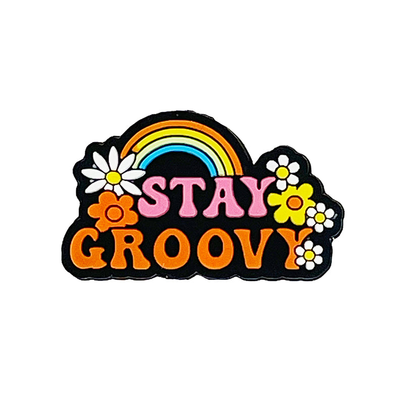 Silicone Focal Beads Stay Groovy Retro Lettering Layered Rainbow Arch 20pcs
