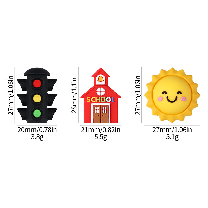 Silicone 3D Focal Beads Traffic Light Sun School Front View 20pcs 7