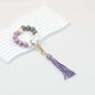 Tassel Wooden Beaded Keychain with PU Leather Tassel 23x10cm - purple