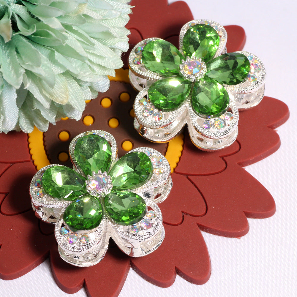 Double Layer 37mm Flower Rhinestone Beads with Alloy Base 2pcs 7