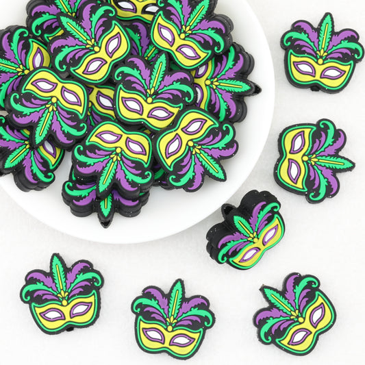 Halloween Mask Silicone Focal Beads Mardi Gras Design 20 pcs