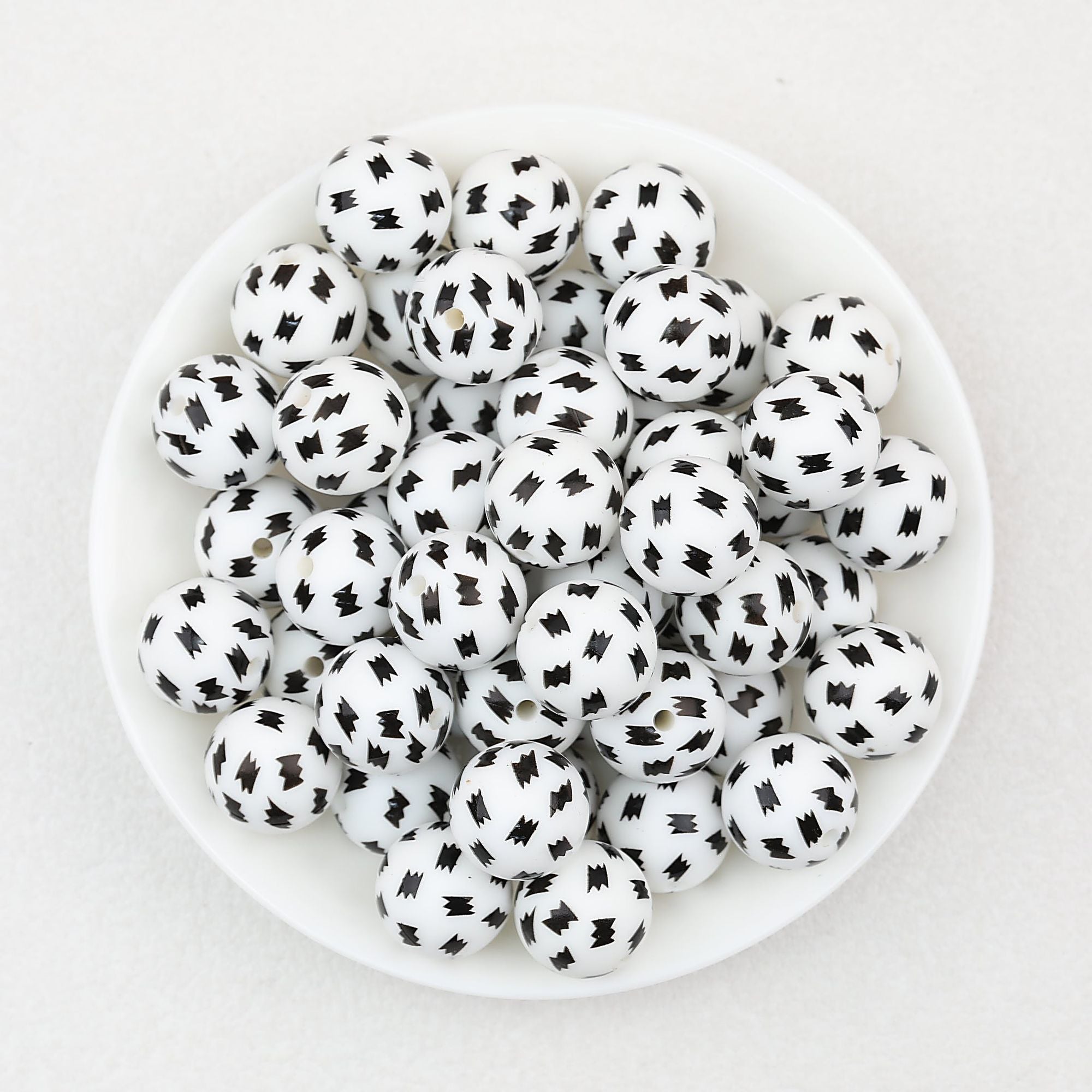 15mm Black and White Printed Round Silicone Beads 50pcs - Pattern 1