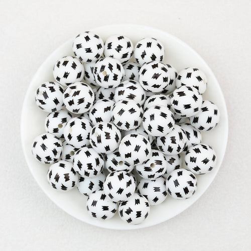 15mm Black and White Printed Round Silicone Beads 50pcs - Pattern 1
