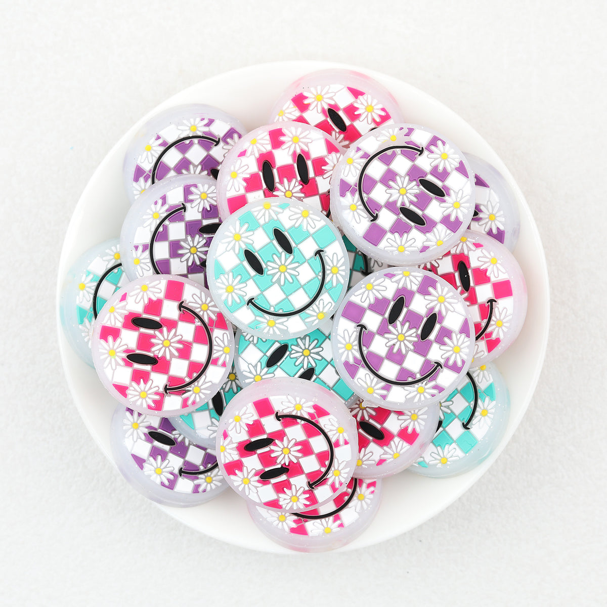 Daisy Check Smile Face Silicone Focal Beads 20Pcs  2