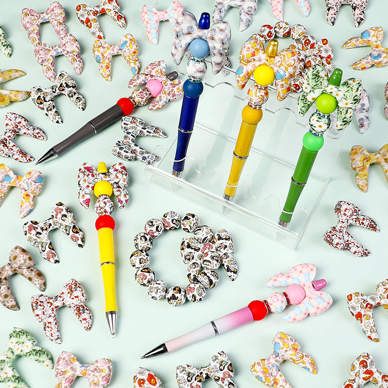 10pcs 3D Bow Printed Silicone Focal Beads
