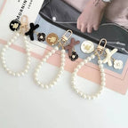 Pearl Beaded Bow Round Charm Keychain Plastic Resin Material 2