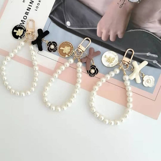 Pearl Beaded Bow Round Charm Keychain Plastic Resin Material 2
