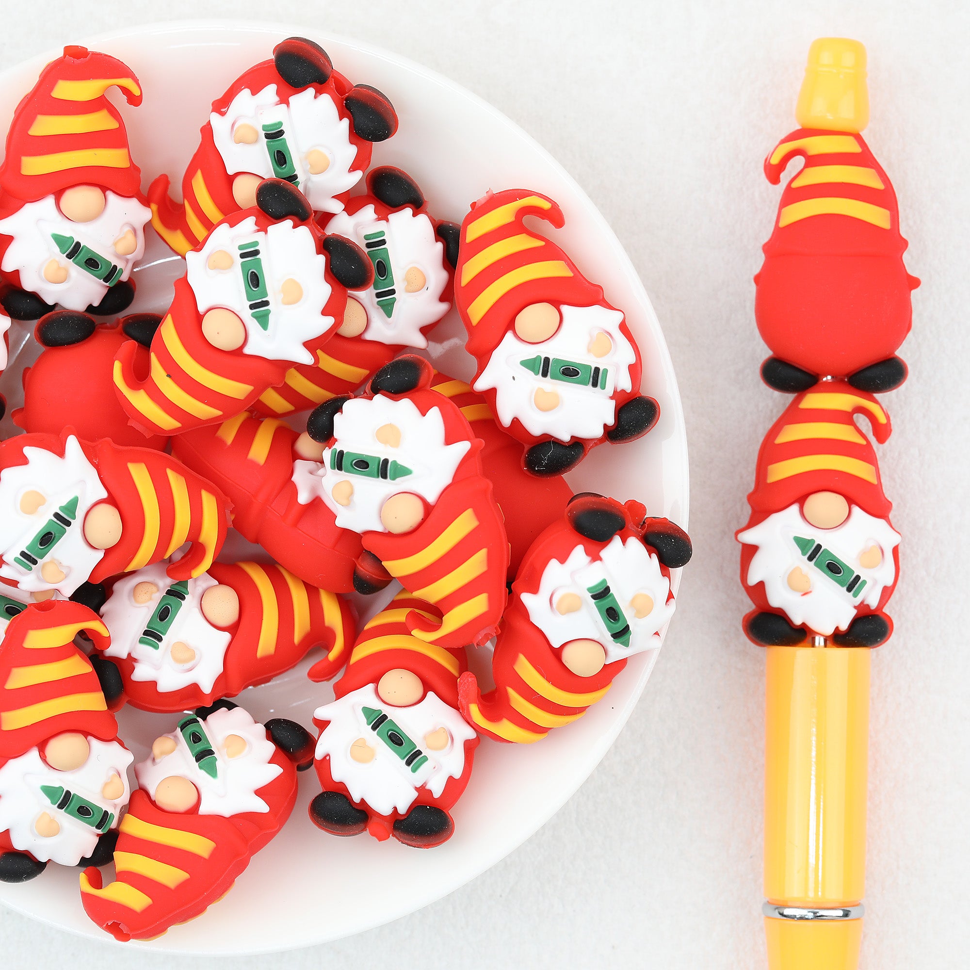 3D Red Pencil Dwarf Silicone Focal Beads 20pcs