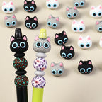  3D Large Eye Cat Heads Silicone Focal Beads 20Pcs 6