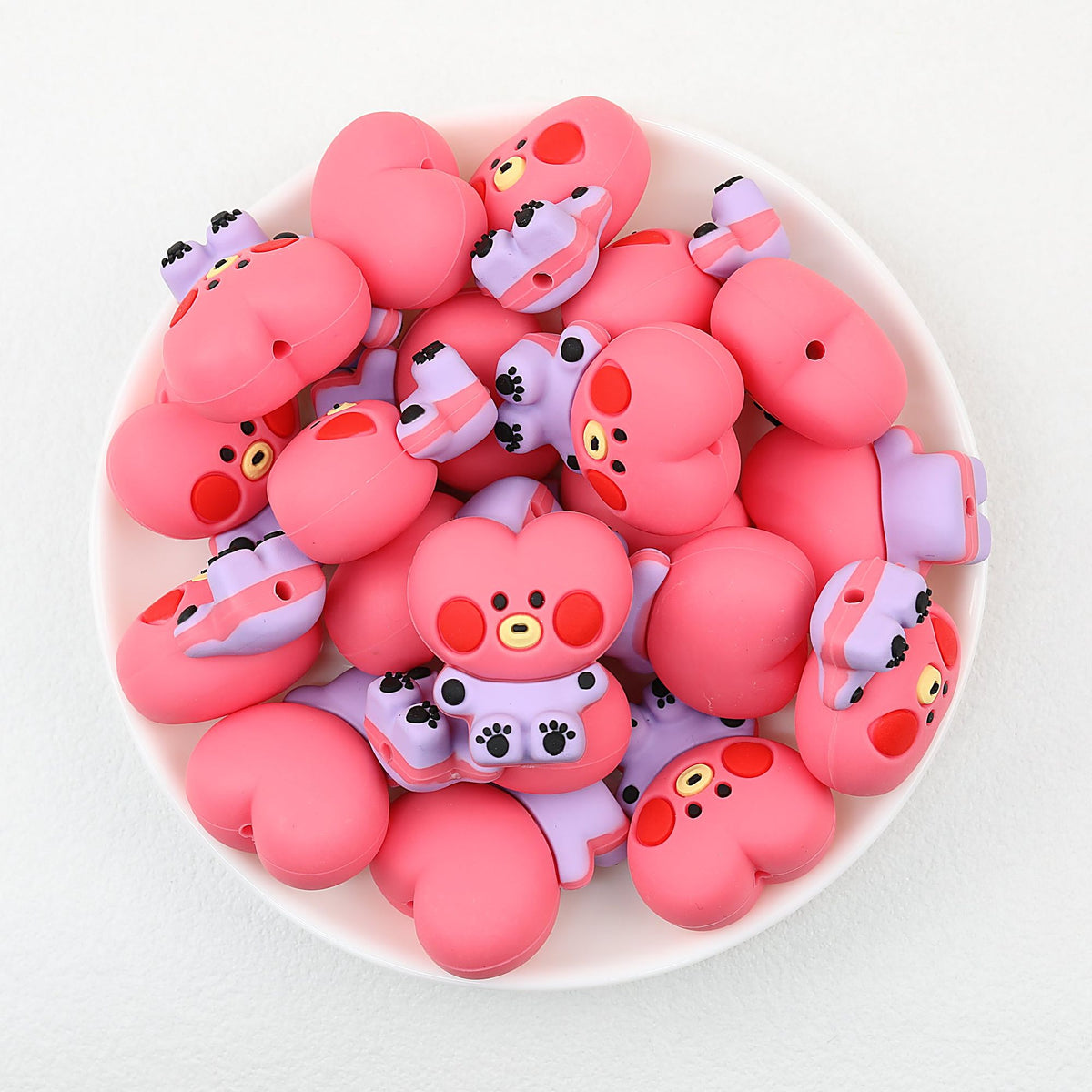 3D Animal Silicone Focal Beads Cute Rabbit Dog Design 20pcs