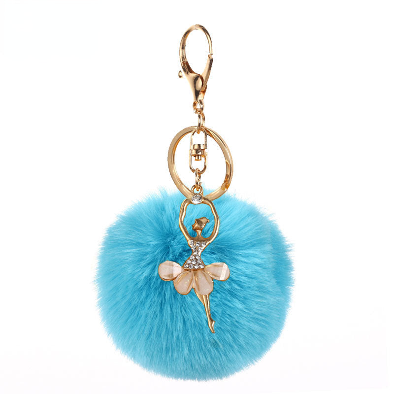 Pom Pom Keychain Alloy Ballet Girl Gold Tone with Rhinestones 15