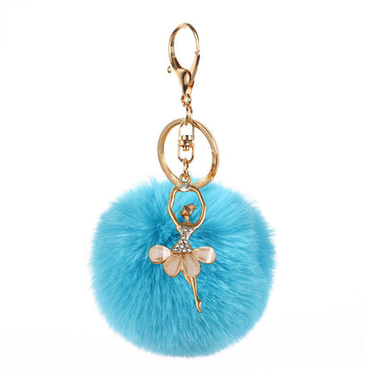 Pom Pom Keychain Alloy Ballet Girl Gold Tone with Rhinestones 15
