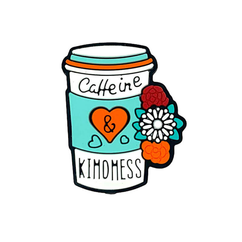 Silicone Focal Beads Coffee Cup With Floral Accents