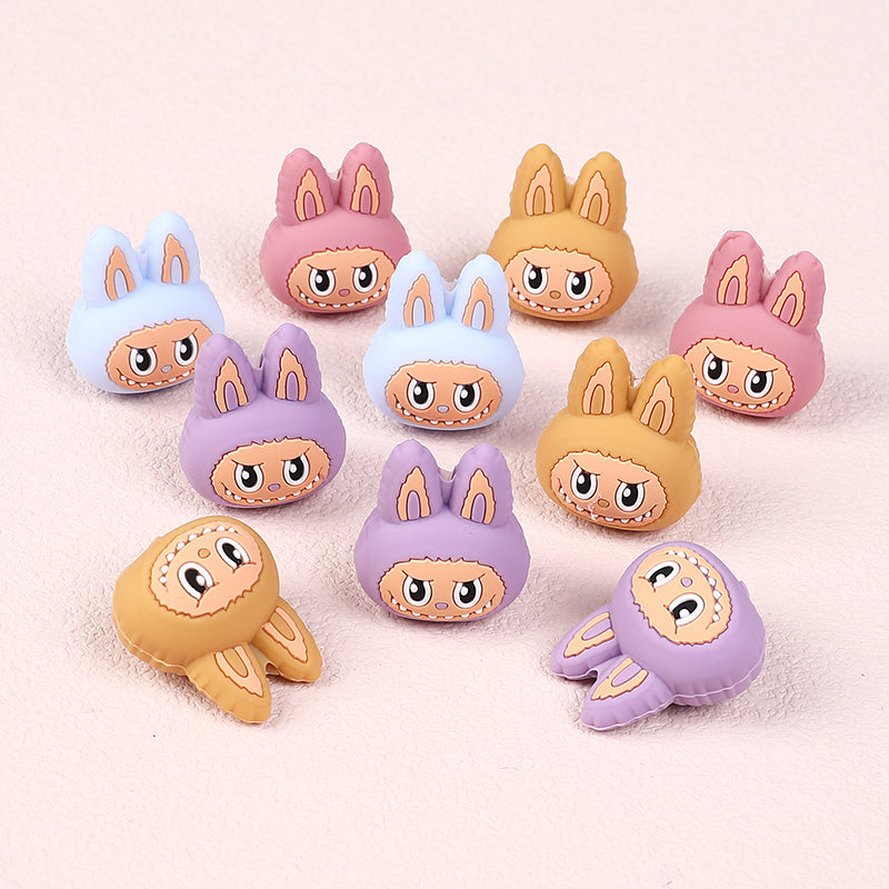 Silicone 3D Focal Beads Bunny Faces Multi Color 20pcs 4