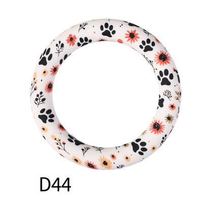 65mm Printed Silicone Beads Round Rings Floral Animal Spots Prints 50
