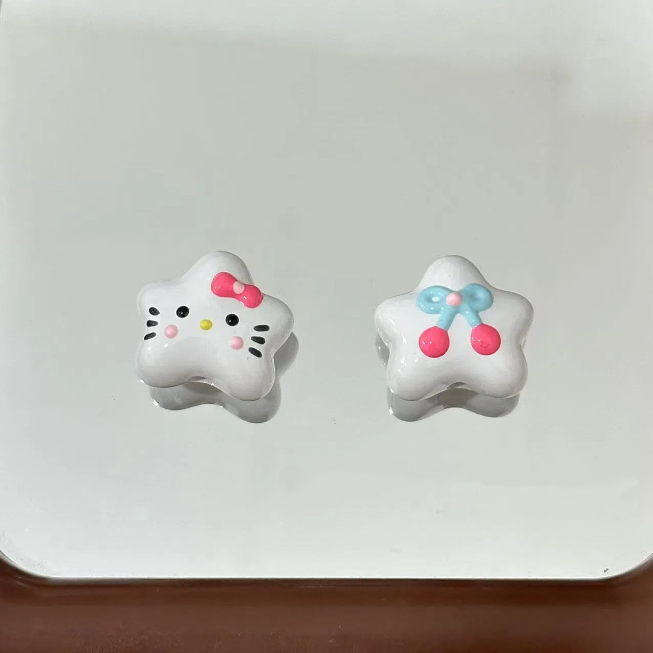 Hand Painted Star Acrylic Beads Colorful Pastel Design 5pcs 3
