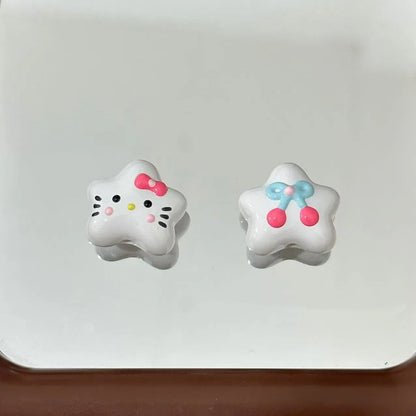 Hand Painted Star Acrylic Beads Colorful Pastel Design 5pcs 3