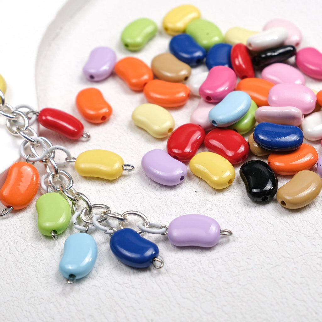 Painted Pea Acrylic Beads 15mm Glossy Jelly Bean Style 50pcs