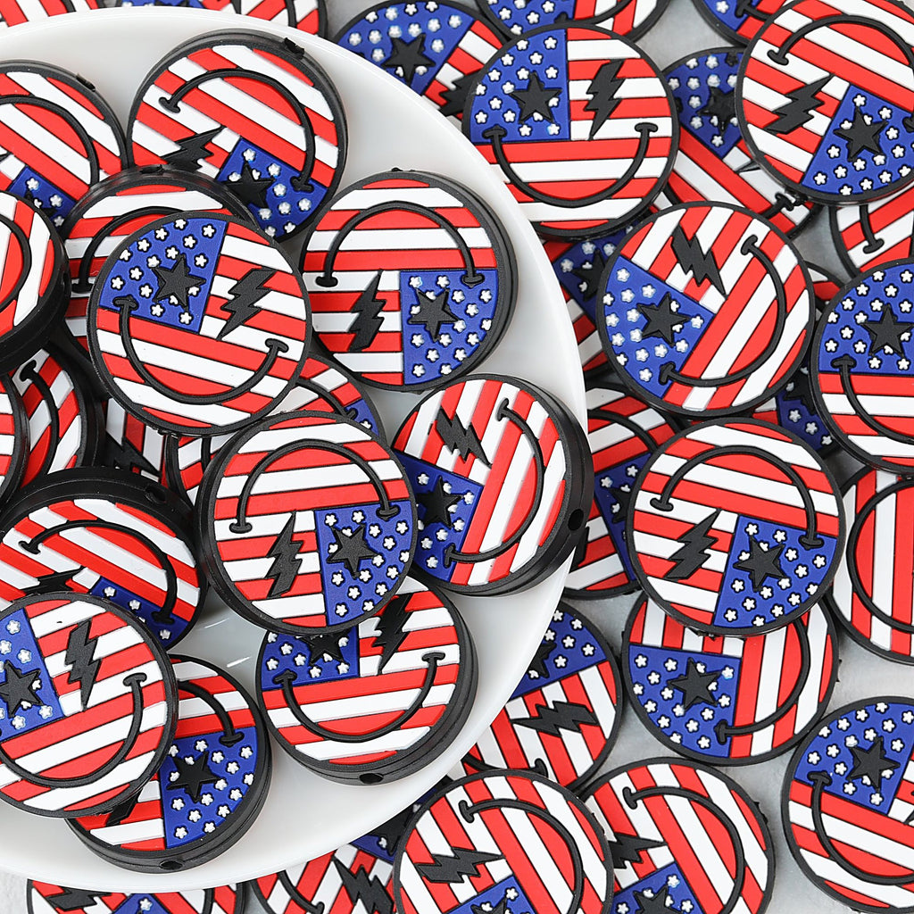 Silicone Focal Beads Independent Day Smiling Face Lightning Bolt 20pcs