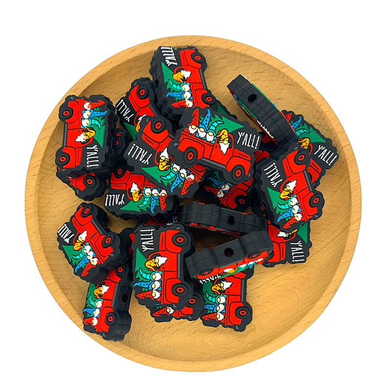 Silicone Focal Beads Christmas Gnome Vintage Red Truck with Y'all Text 20pcs 2