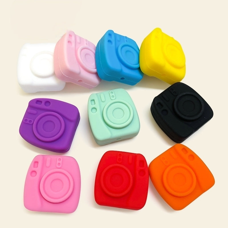 Silicone Focal Beads Camera Solid Color Embossed 20pcs