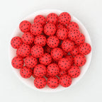 15mm Printed Leaf Pattern Silicone Round Beads 50pcs - Black Beauty