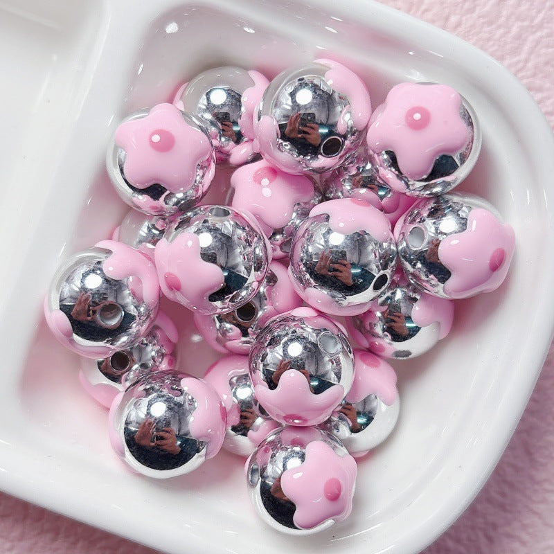 Hand-Painted Flower Heart Round Acrylic Beads 16mm 10pcs 9