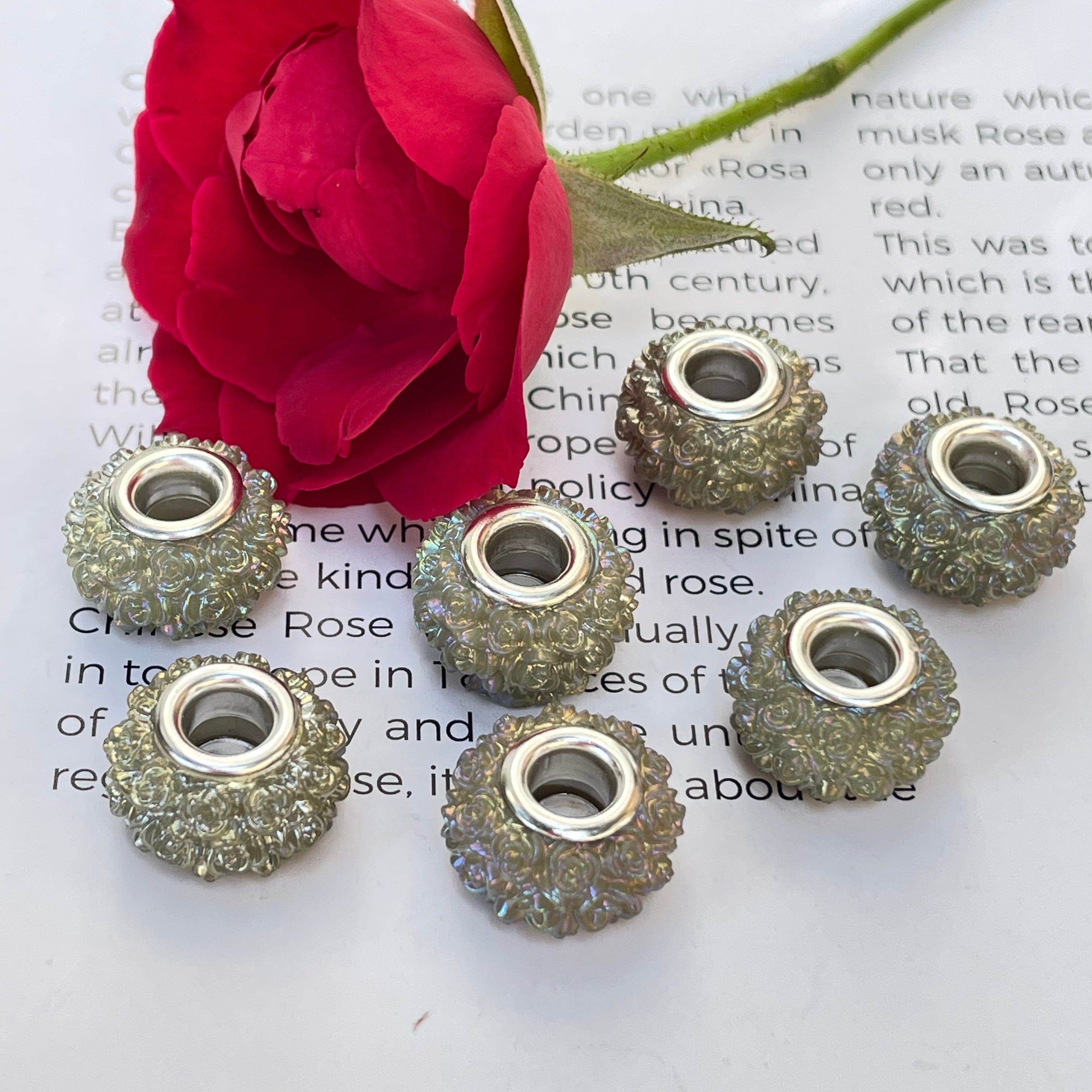Acrylic Rose Spacer Beads 14mm Large Hole 50pcs 8