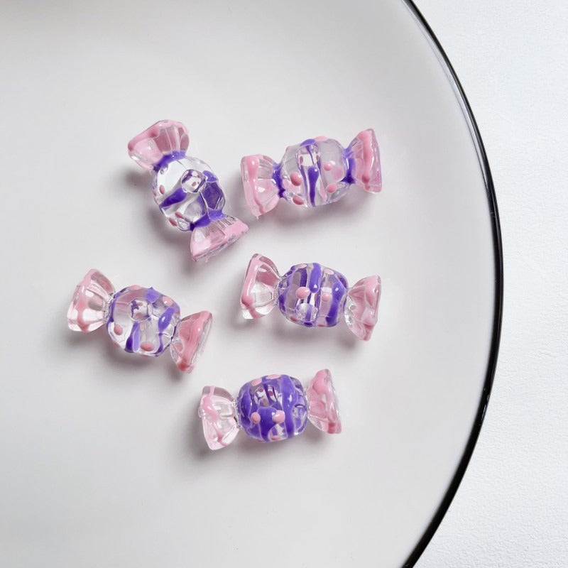 Hand Painted Wave Point Candy Acrylic Beads 14mm 5pcs 5