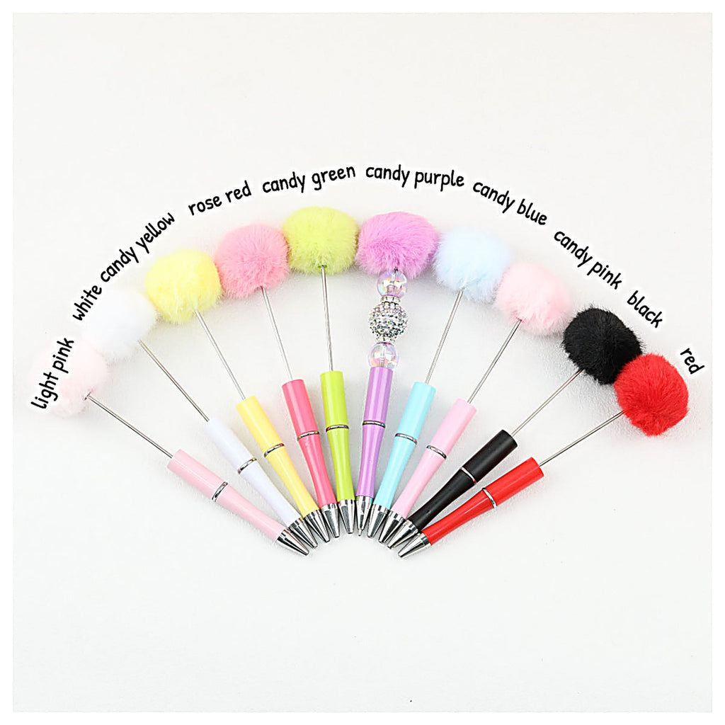 Beadable Pen Plush Pom-pom Colorful Ballpoint