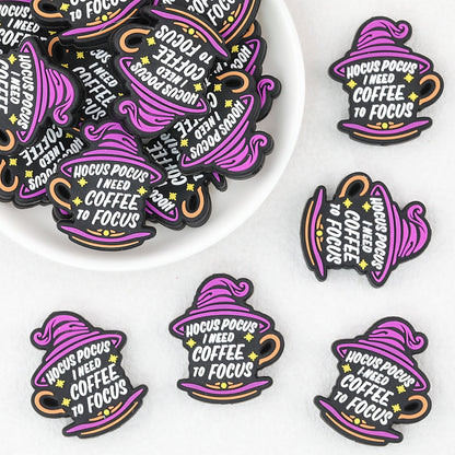 Silicone Focal Beads Halloween Witch Hat Coffee Design 20pcs