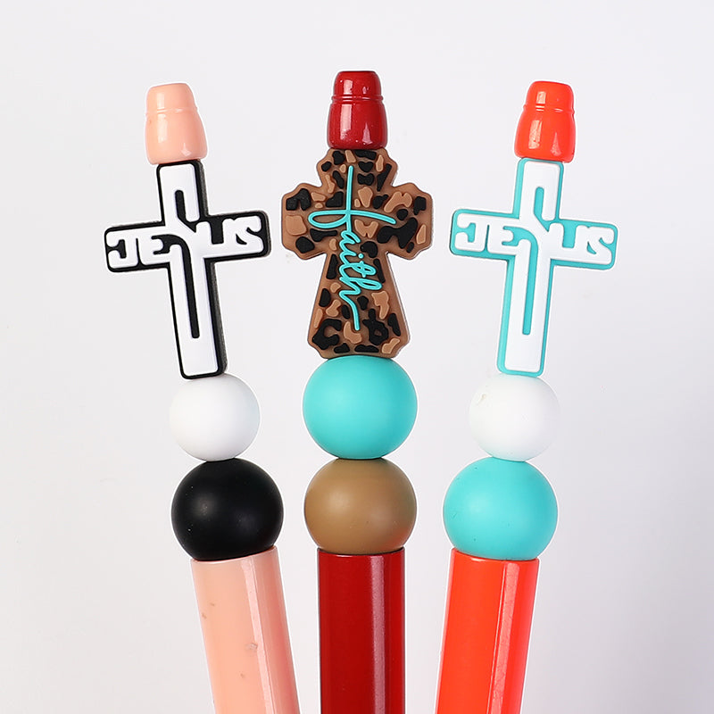 Silicone Focal Beads Bible Cross Leopard Print and Birthday of Jesus 20pcs 9