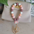 Rainbow Silicone Bead Wristlet Keychain with Rainbow Charm 2