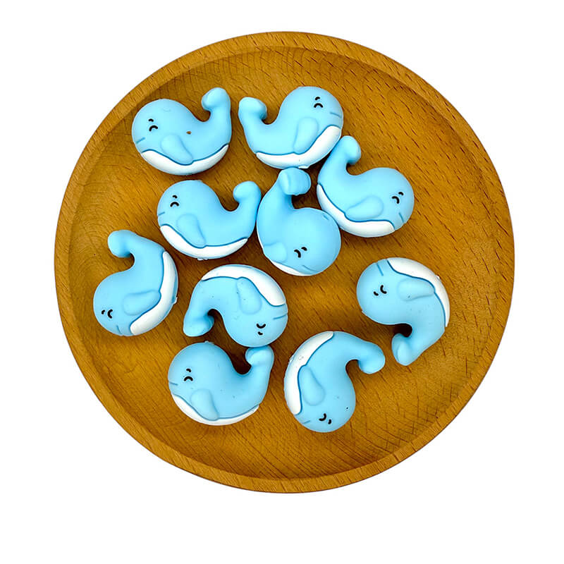 Silicone 3D Focal Beads Blue Whale Baby Smiling Faces 20pcs 2
