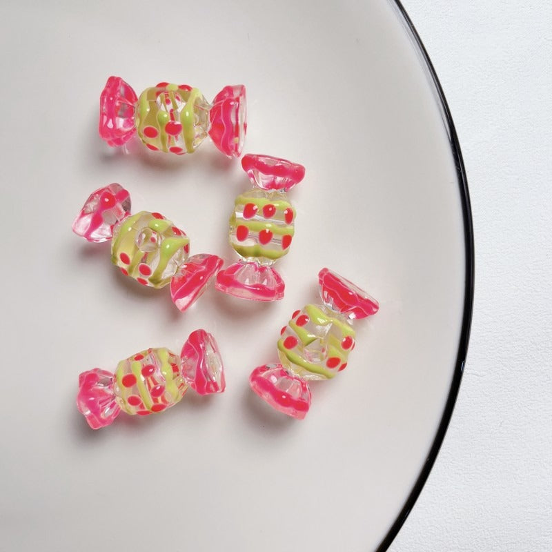 Hand Painted Wave Point Candy Acrylic Beads 14mm 5pcs 3