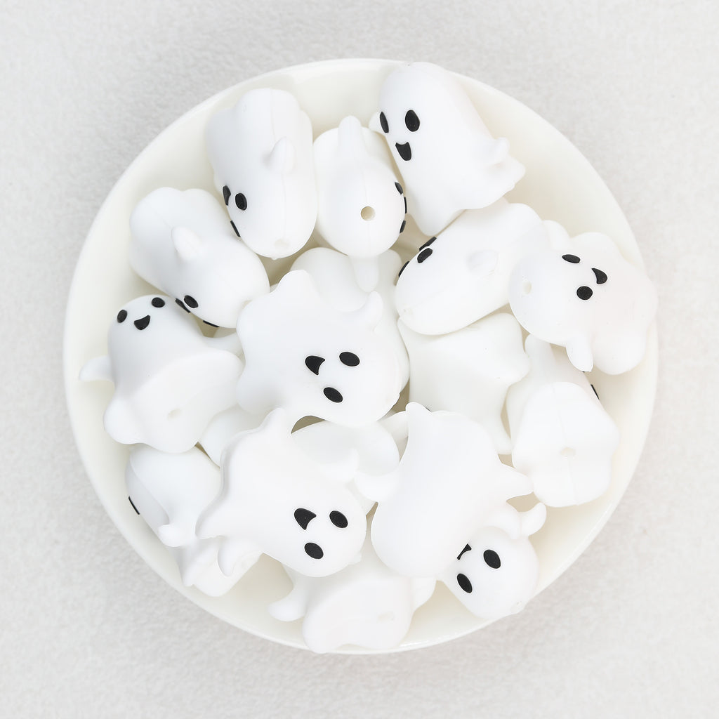  3D Halloween White Ghost Silicone Focal Beads 20Pcs 2
