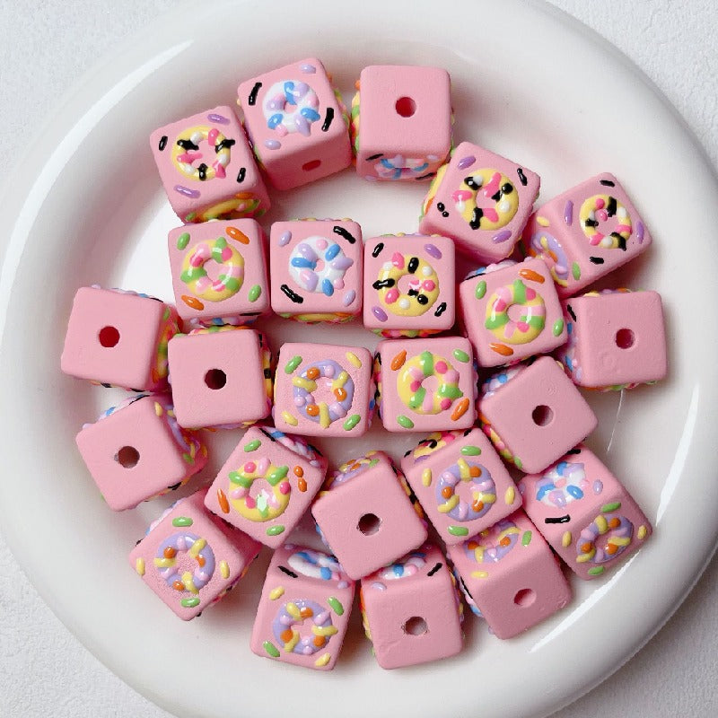 Hand Painted Square Acrylic Beads 16mm Cute Macaron 5pcs 4