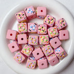 Hand Painted Square Acrylic Beads 16mm Cute Macaron 5pcs 4