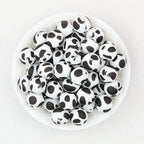 15mm Black and White Patterned Silicone Round Beads 50pcs - Spotted Cow