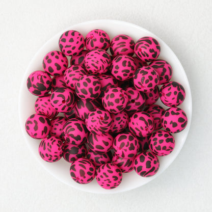 15mm Leopard Pattern Silicone Round Beads 50pcs 8