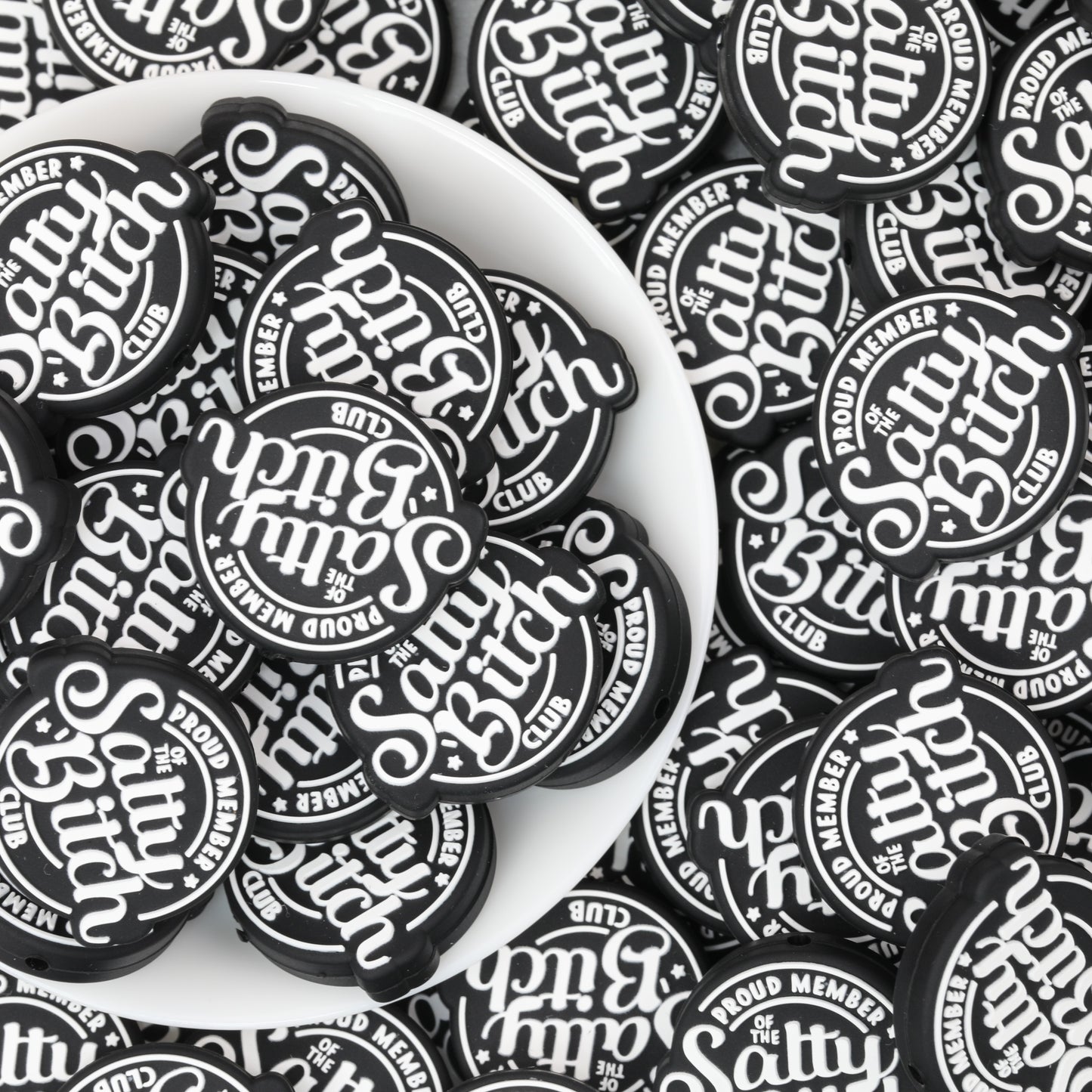 Black Silicone Focal Beads Salty Bitch Design 20pcs