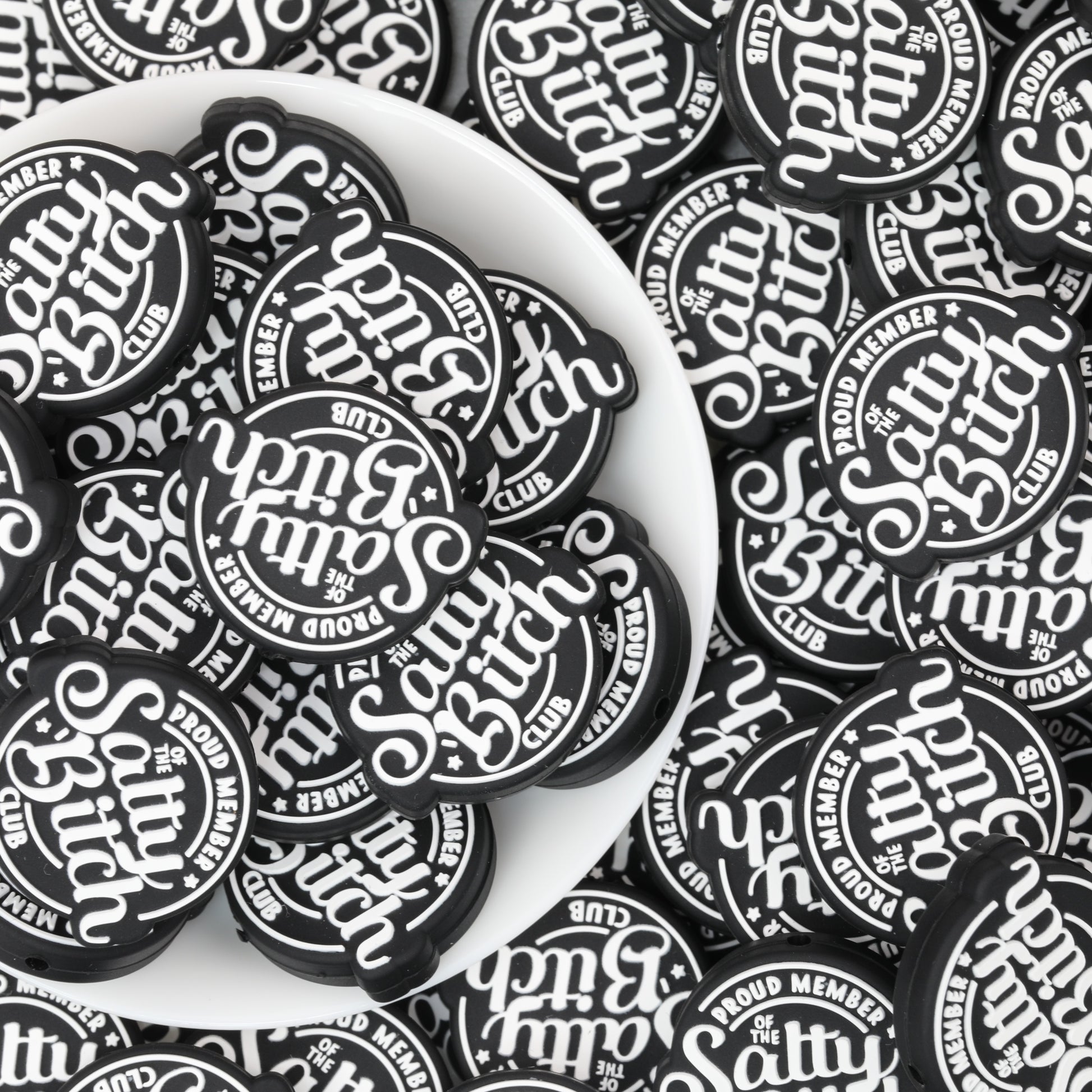 Black Silicone Focal Beads Salty Bitch Design 20pcs